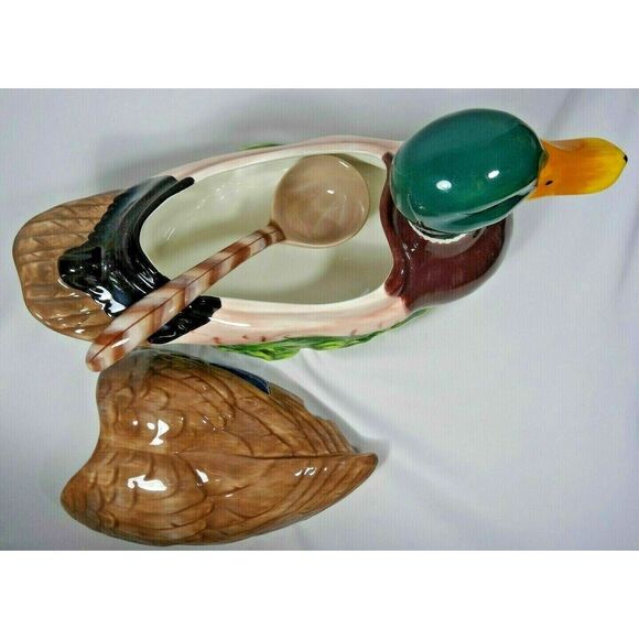 Mallard Duck Stoneware Soup Tureen w/ Ladle Cabin Lodge Dining Kitchen Tabletop - Picture 5 of 6